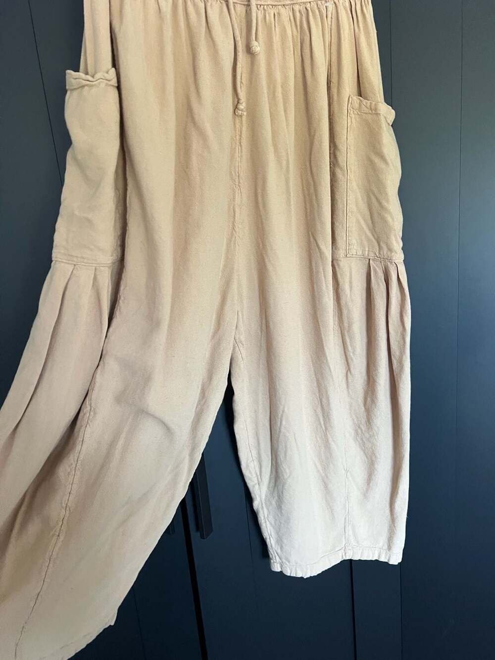 Free People Quinn Wide Leg Linen Pants Oat Beige Drawstring Boho Harems